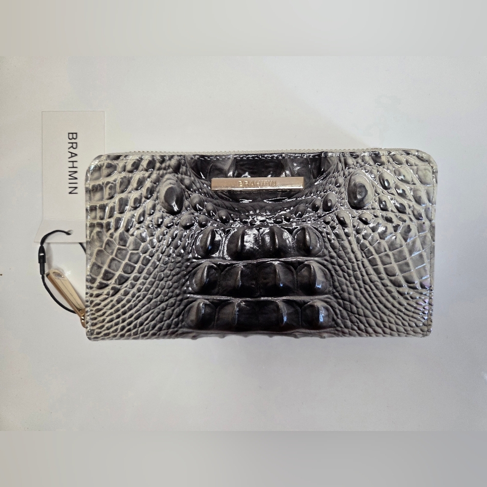 NWT Brahmin Black and Charcoal Gray Ombre Everlasting Suri Zip Wallet